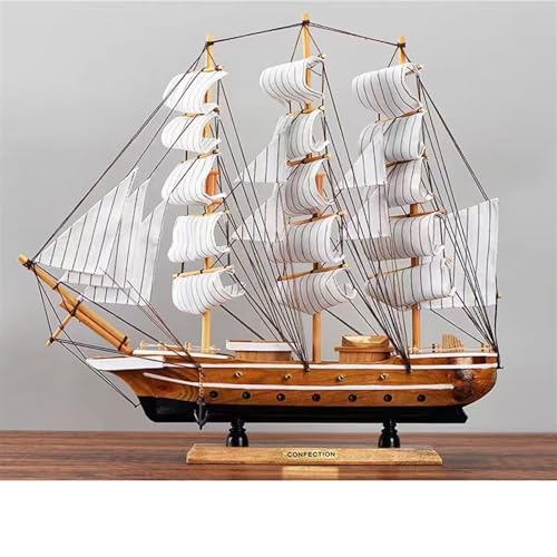 HUGGES Segelboot-Modell, 50 cm, reines handmontiertes Büro-Segelboot-Modell, mediterraner Stil, Kunsthandwerk, Heimdekoration, originelle Holzfarbe von HUGGES