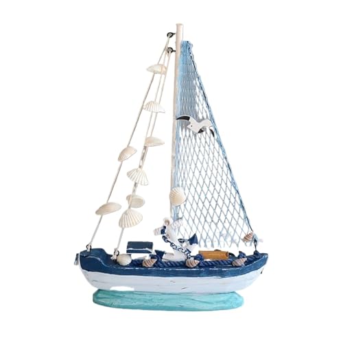 HUGGES Segelboot-Modell, Desktop-Gravur, dekoratives Miniatur-Bastelboot für Schreibtisch, 23 cm, weißes Muschel-Segelboot 1 von HUGGES
