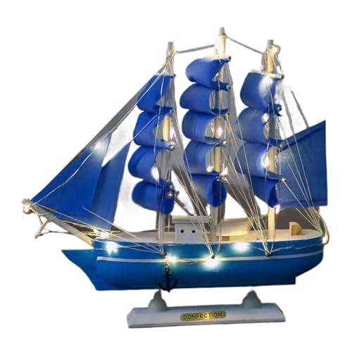 HUGGES Segelboot-Modell-Ornament, 23 cm, LED, Zuhause, Kinderzimmer, Dekoration, handgefertigtes Boot für Männer und Frauen von HUGGES
