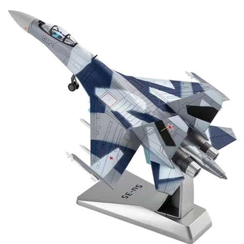 HUGGES Simulationsflugzeugmodell 1/100, Legierung für Su-35-Kampfflugzeug, fertig, 21 cm, Miniatur-Tischdekoration, Militär, Dunkelgrau von HUGGES