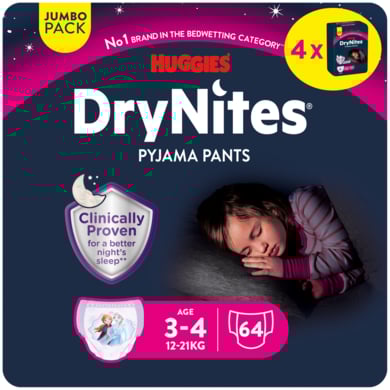 Huggies DryNites Pyjama Pants Einweg Mädchen in Disney Design 3-4 Jahre Jumbopack 4 x 16 von HUGGIES® DryNites®