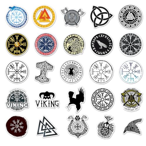 HUHAUST 50Pcs Wikinger Deko Viking Totem Aufkleber, Nordische Runendekoration Dekoration Vinyl Sticker für Sammelalbum, Laptop, Auto, Wasserbecher, Kinder, Teenager von HUHAUST