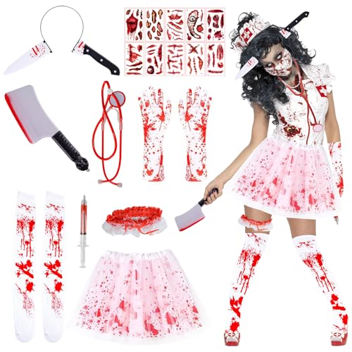 HUIKUANGEU Blutbefleckt Weiß Langarm Kleid,Blutige Krankenschwester Kostüm,Karneval Blut Kostüm Damen Set,Tutu-Röcken,Schaurige Krankenschwester Zombie,Kostüm Zombie Krankenschwester HUIKUANGEU Blutbefleckt Weiß Langarm Kleid,Blutige Krankenschwester Kostüm,Karneval Blut Kostüm Damen Set,Tutu-Röcken,Schaurige Krankenschwester Zombie,Kostüm Zombie Krankenschwester von HUIKUANGEU
