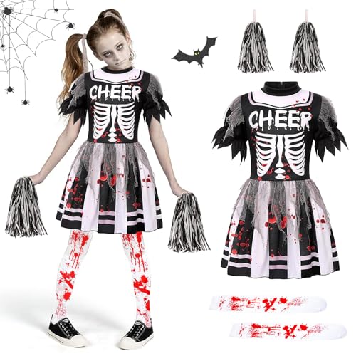 HUIKUANGEU Zombie Cheerleader,Zombie Cheerleader Kostüm,Cheerleader Zombie,Zombie Cheerleader Kostüm Mädchen,Halloween Skelett Kleid Mädchen,Halloween Cheerleader Kostüm Kinder,für Halloween Party HUIKUANGEU Zombie Cheerleader,Zombie Cheerleader Kostüm,Cheerleader Zombie,Zombie Cheerleader Kostüm Mädchen,Halloween Skelett Kleid Mädchen,Halloween Cheerleader Kostüm Kinder,für Halloween Party von HUIKUANGEU