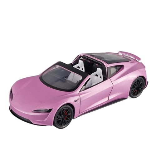 HUIPENPP Metall Druckguss Legierung Modell, Maßstab 1:24 Auto Modell Für Tesla Roadster Dekoration (Pink) von HUIPENPP