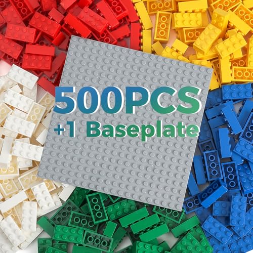 HUIZDQ 500 Stücke 2X4 Classic Bausteine Set, Klassische stapelbare Grundplatten, Geeignet für Jungen und Mädchen ab 6 Jahren, Kompatibel mit Allen Wichtigen Marken, Building Block Mehrfarbige von HUIZDQ