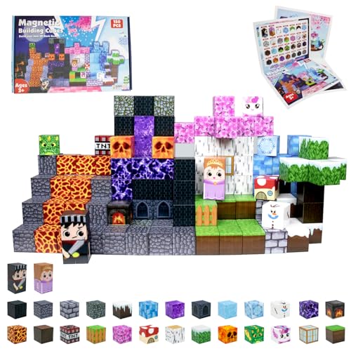 HUIZHOU Magnetic Blocks Set,Magnetische Bausteine, Magnet bausteine Kinder Lernspielzeug zur Förderung von Kreativität und Logik Bauklötze Magnet für Jungen & Mädchen 3–8 Jahre (Magmavald 150PCS) von HUIZHOU