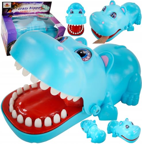 HUKITECH - Geschicklichkeitsspiel Verrücktes Nilpferd beim Zahnarzt - Farbe Blau von HUKITECH