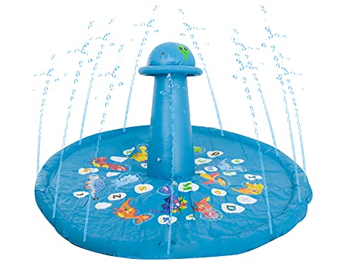 Sprinkleranlage Wassermatte Gartenbrunnen Planschbecken - Durchmesser: 170cm - Farbe: Blau- Sicher für Kinder - Splash - mit Wassersträhnen von HUKITECH