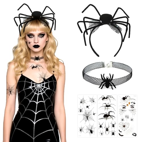 HUKUMA Halloween Haarreif,Spinnen Haarreif mit Tattoos Halskette,Halloween Kopfschmuck für kinder damen, Spinnenkostüm Accessoires für Karneval Fasching Cosplay HUKUMA Halloween Haarreif,Spinnen Haarreif mit Tattoos Halskette,Halloween Kopfschmuck für kinder damen, Spinnenkostüm Accessoires für Karneval Fasching Cosplay von HUKUMA