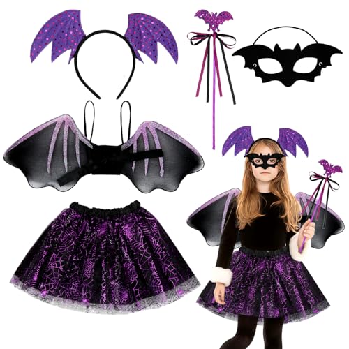 HUKUMA Halloween Kostüm Kinder,Fledermaus Kostüm Kinder, Spinne Kostüm Mädchen, Fledermauskostüm, Spinnekostüm, Costume Kids für Halloween, Karnevals, Fasching, Cosplay Themenpartys von HUKUMA