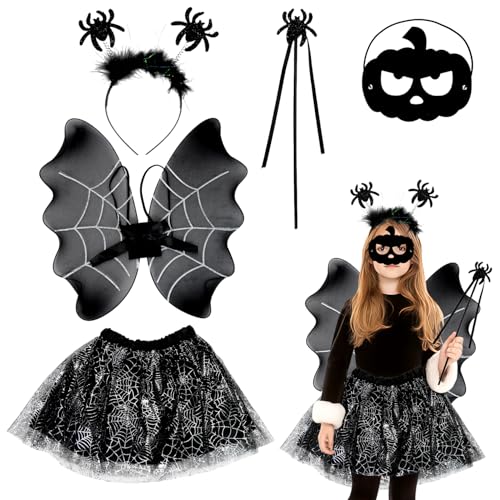 HUKUMA Halloween Kostüm Kinder,Fledermaus Kostüm Kinder, Spinne Kostüm Mädchen, Fledermauskostüm, Spinnekostüm, Costume Kids für Halloween, Karnevals, Fasching, Cosplay Themenpartys von HUKUMA