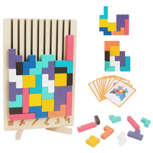 HUKUMA Holzpuzzle Tetris, Tetris Holzspiel Kinder, Montessori Spielzeug ab 3 4 5 6 Jahre, Lernspielzeug Konzentration, Stapelpuzzle mit 10 Karten,3D Bunt Geometrische Blöcke Tetris Geschenk HUKUMA Holzpuzzle Tetris, Tetris Holzspiel Kinder, Montessori Spielzeug ab 3 4 5 6 Jahre, Lernspielzeug Konzentration, Stapelpuzzle mit 10 Karten,3D Bunt Geometrische Blöcke Tetris Geschenk von HUKUMA