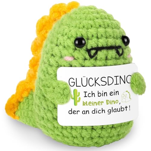 HUKUMA Positive Geschenke Dino Kuscheltier,Gehäkeltes Emotional Support Geschenk,Positives Dinosaurier,Stress Relief Gifts,Positive Crochet Animals,Pocket Hug Dinosaur Support Mental Health von HUKUMA