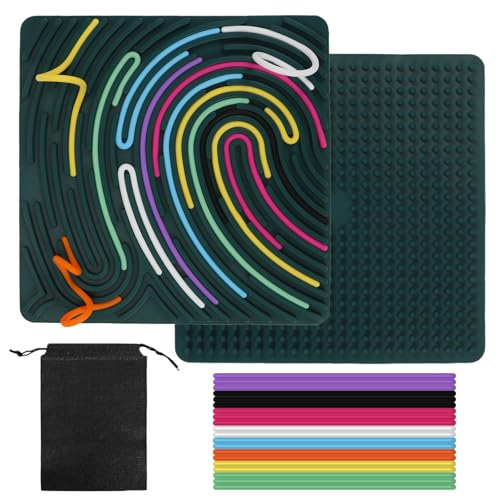 HUKUMA Sensorik Spielzeug Activity Board,Silicone Sensory Fidget Toys,Doppelseitiges Spielzeug Zur Autismus, Stress, ADHD, Anxiety Spiele Play Toy Für Kinder ab 3 Jahr, mit Reisetasche & 20 Schnüren von HUKUMA