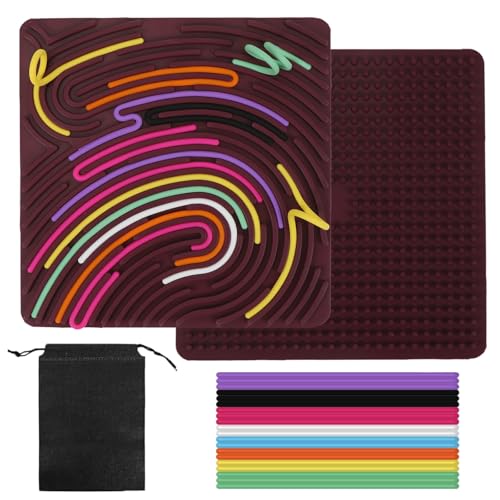 HUKUMA Sensorik Spielzeug Activity Board,Silicone Sensory Fidget Toys,Doppelseitiges Spielzeug Zur Autismus, Stress, ADHD, Anxiety Spiele Play Toy Für Kinder ab 3 Jahr, mit Reisetasche & 20 Schnüren von HUKUMA