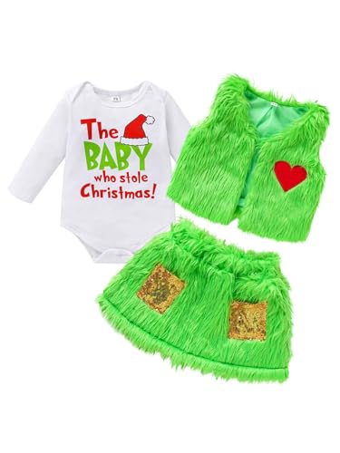 HULIJA Baby Jungen Mädchen Weihnachten Kostüm Langarm Weihnachtsoverall mit Lustig Druck Weihnachtsweste Elfen Kostüm Party Grün 86-92 von HULIJA