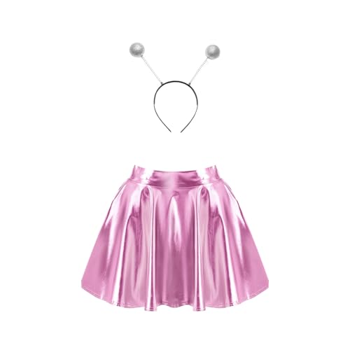 HULIJA Damen Alien Kostüm Alien Haarreif mit Metallischem Faltenrock Set Antenna Stirnband Holographischer Mini Rock Astronauten Space Girl Karneval Rosa XL HULIJA Damen Alien Kostüm Alien Haarreif mit Metallischem Faltenrock Set Antenna Stirnband Holographischer Mini Rock Astronauten Space Girl Karneval Rosa XL von HULIJA