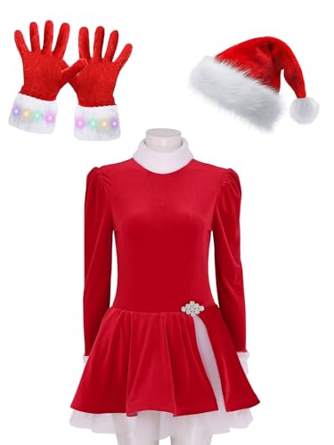 HULIJA Damen Weihnachtskostüm Samt Weihnachtsfrau Kleid + Weihnachtshut + Handschuhe Christmas Kleid Miss Santa Claus Kostüm Party Ein Rot S von HULIJA