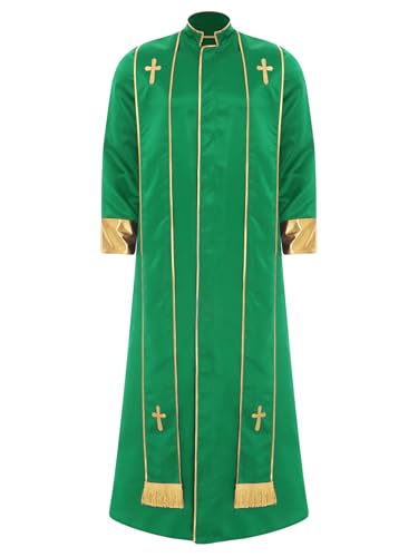 HULIJA Herren Priesterkostüm Priesterrobe mit Stola Pastor Predigergewänder Kirchenchor Kostüm Grün S von HULIJA