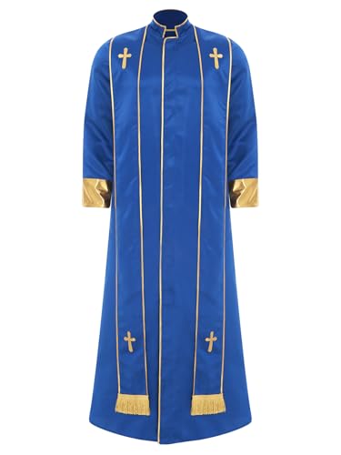 HULIJA Herren Priesterkostüm Priesterrobe mit Stola Pastor Predigergewänder Kirchenchor Kostüm Königsblau S von HULIJA