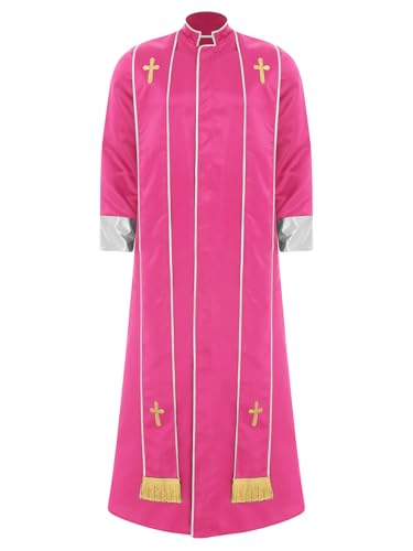 HULIJA Herren Priesterkostüm Priesterrobe mit Stola Pastor Predigergewänder Kirchenchor Kostüm Rosa S von HULIJA