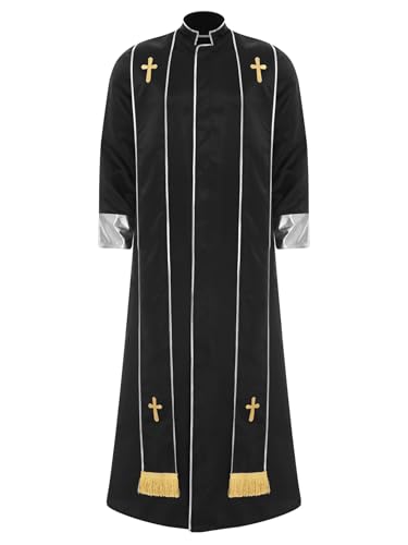 HULIJA Herren Priesterkostüm Priesterrobe mit Stola Pastor Predigergewänder Kirchenchor Kostüm Schwarz S von HULIJA