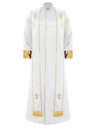 HULIJA Herren Priesterkostüm Priesterrobe mit Stola Pastor Predigergewänder Kirchenchor Kostüm Weiß S von HULIJA