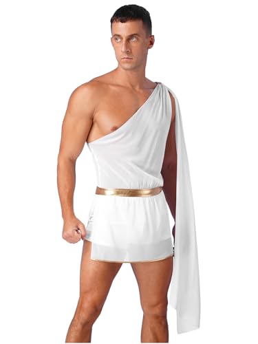 HULIJA Herren Toga Kostüm mit einem Träger, antikes griechisch-römisches Cosplay Kostüm, Halloween, Karneval, Verkleidung Weiß 3XL von HULIJA