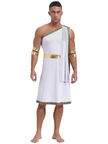 HULIJA Herren-Toga-Kostüm mit einem Träger, antikes griechisch-römisches Halloween-Cosplay-Kostüm zum Verkleiden Weiß M von HULIJA