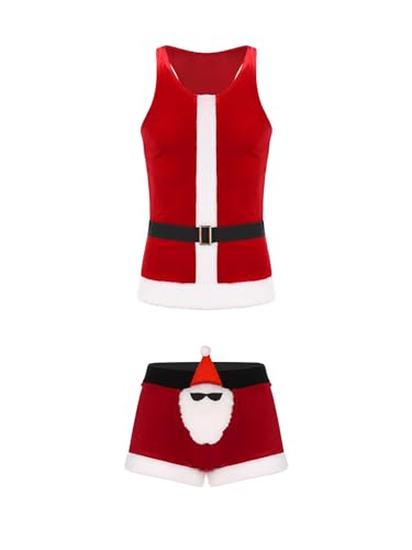 HULIJA Herren Weihnachten Kostüm Ärmellos Samt Weste mit Weihnachten Shorts Nikolaus Kostüm Weihnachtskostüm Weihnachtsanzug B Rot XXL von HULIJA