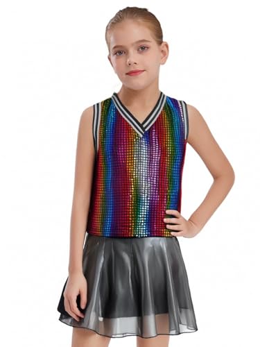 HULIJA Kinder Mädchen 2-teiliges Tanzkostüm Metallic Plaid Tank Tops Mit Röcken Skorts Set Tanzoutfit Jazz Hip-Hop-Shows Bunt 146-152 HULIJA Kinder Mädchen 2-teiliges Tanzkostüm Metallic Plaid Tank Tops Mit Röcken Skorts Set Tanzoutfit Jazz Hip-Hop-Shows Bunt 146-152 von HULIJA