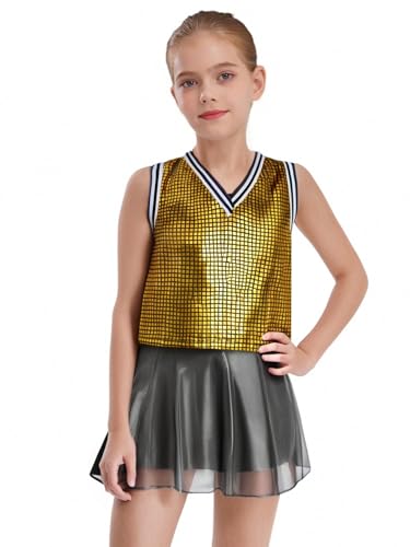 HULIJA Kinder Mädchen 2-teiliges Tanzkostüm Metallic Plaid Tank Tops Mit Röcken Skorts Set Tanzoutfit Jazz Hip-Hop-Shows Gold 146-152 HULIJA Kinder Mädchen 2-teiliges Tanzkostüm Metallic Plaid Tank Tops Mit Röcken Skorts Set Tanzoutfit Jazz Hip-Hop-Shows Gold 146-152 von HULIJA