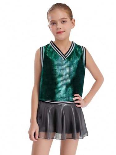 HULIJA Kinder Mädchen 2-teiliges Tanzkostüm Metallic Plaid Tank Tops Mit Röcken Skorts Set Tanzoutfit Jazz Hip-Hop-Shows Grün 134-140 HULIJA Kinder Mädchen 2-teiliges Tanzkostüm Metallic Plaid Tank Tops Mit Röcken Skorts Set Tanzoutfit Jazz Hip-Hop-Shows Grün 134-140 von HULIJA