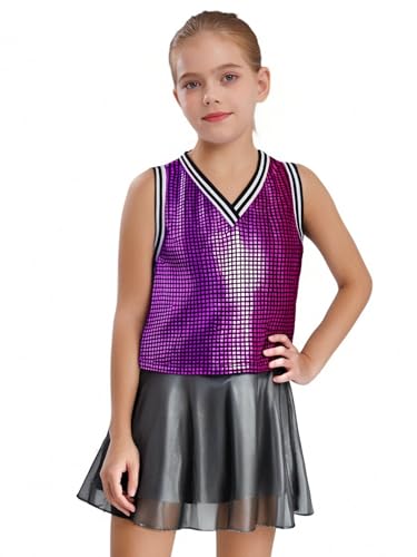HULIJA Kinder Mädchen 2-teiliges Tanzkostüm Metallic Plaid Tank Tops Mit Röcken Skorts Set Tanzoutfit Jazz Hip-Hop-Shows Hot Pink 122-128 HULIJA Kinder Mädchen 2-teiliges Tanzkostüm Metallic Plaid Tank Tops Mit Röcken Skorts Set Tanzoutfit Jazz Hip-Hop-Shows Hot Pink 122-128 von HULIJA