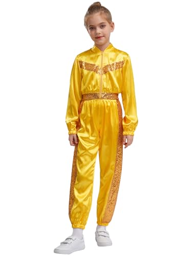 HULIJA Kinder Mädchen Pailletten Jumpsuit Ganzkörperanzug Langarm Tanzanzug Einteilige Bodysuit Festliche Kleidung Disco Kostüm Gold 158-164 HULIJA Kinder Mädchen Pailletten Jumpsuit Ganzkörperanzug Langarm Tanzanzug Einteilige Bodysuit Festliche Kleidung Disco Kostüm Gold 158-164 von HULIJA