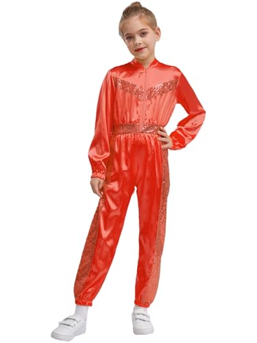 HULIJA Kinder Mädchen Pailletten Jumpsuit Ganzkörperanzug Langarm Tanzanzug Einteilige Bodysuit Festliche Kleidung Disco Kostüm Rot 158-164 HULIJA Kinder Mädchen Pailletten Jumpsuit Ganzkörperanzug Langarm Tanzanzug Einteilige Bodysuit Festliche Kleidung Disco Kostüm Rot 158-164 von HULIJA