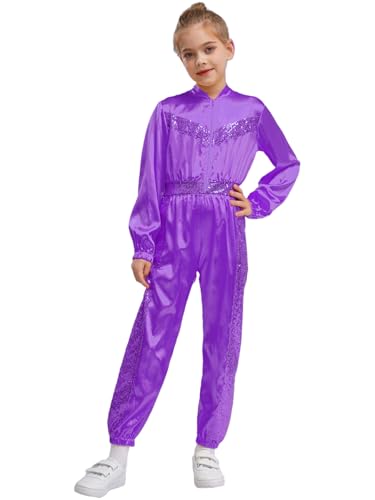 HULIJA Kinder Mädchen Pailletten Jumpsuit Ganzkörperanzug Langarm Tanzanzug Einteilige Bodysuit Festliche Kleidung Disco Kostüm Violett 146-152 HULIJA Kinder Mädchen Pailletten Jumpsuit Ganzkörperanzug Langarm Tanzanzug Einteilige Bodysuit Festliche Kleidung Disco Kostüm Violett 146-152 von HULIJA