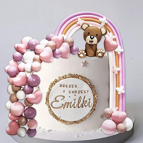 Bär Teddybär Kuchen Topper Regenbogen Cake Topper für Babyparty Kuchen Dekoration 46Stück DIY Schaumkugeln Hochzeit Kuchen Topper für Jungen Mädchen Babyparty Geburtstag Hochzeitstag von HUNCEY