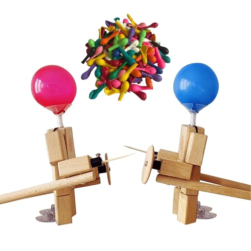 2 Players Balloon Bamboos Man Battle, Handmade Wooden Fencing Puppets, Battlebots Spielzeug, Brettspiele mit Fechtpuppen aus Holz, Tischspielzeug mit Fechtpuppen für Kinder und Erwachsene von HUNYA
