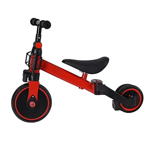 2 in 1 Kinder Dreirad & Laufrad & Balance Bike mit verstellbarem Sitz und Lenker, Kinder Tricycle mit abnehmbaren Pedalen, für Kinder von 1-3 Jahre alt-2 in 1 (rot) von HUOLE