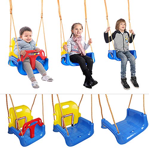 HUOLE Babyschaukel 3 in 1- Mitwachsende Kinderschaukel für Outdoor & Indoor - Hochwertige Schaukel inkl. Rückenlehne & Anschnallgurt - Schaukelsitz belastbar bis 100kg (3-in-1-Blau) von HUOLE