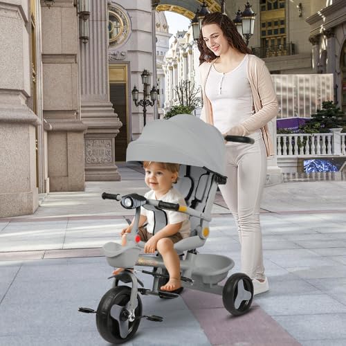 Dreirad-Kinderwagen mit Pedal, 4-in-1, erweiterbares Dreirad für Kinder, Dreirad mit Pedal, und Sonnenblende, faltbar, abnehmbar, und verstellbarer Elternstock, 100 x 75 x 50 cm, grau Dreirad-Kinderwagen mit Pedal, 4-in-1, erweiterbares Dreirad für Kinder, Dreirad mit Pedal, und Sonnenblende, faltbar, abnehmbar, und verstellbarer Elternstock, 100 x 75 x 50 cm, grau von HUOLE