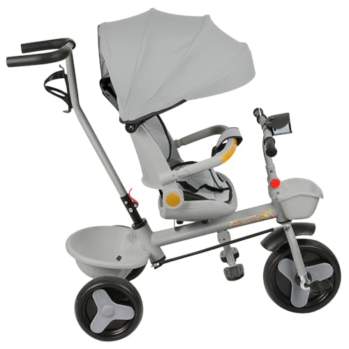Dreirad für Fahrrad und Kinderwagen bis 25 kg, erweiterbares Dreirad für Kinder, mit Stauraum Sonnenblende, Teleskopstock und abnehmbaren Pedalen für Mädchen/Jungen, 100 x 75 x 50 cm, Grau Dreirad für Fahrrad und Kinderwagen bis 25 kg, erweiterbares Dreirad für Kinder, mit Stauraum Sonnenblende, Teleskopstock und abnehmbaren Pedalen für Mädchen/Jungen, 100 x 75 x 50 cm, Grau von HUOLE