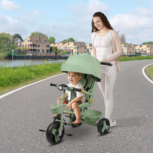 Dreirad für Fahrrad und Kinderwagen bis 25 kg, mitwachsendes Dreirad für Kinder, mit Stauraum, Sonnenblende, Teleskopstange und abnehmbaren Pedalen für Mädchen/Jungen, 100 x 75 x 50 cm, Grün Dreirad für Fahrrad und Kinderwagen bis 25 kg, mitwachsendes Dreirad für Kinder, mit Stauraum, Sonnenblende, Teleskopstange und abnehmbaren Pedalen für Mädchen/Jungen, 100 x 75 x 50 cm, Grün von HUOLE