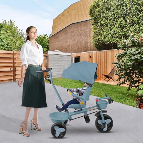 Dreirad für Fahrrad und Kinderwagen bis 25 kg, skalierbares Dreirad für Kinder, mit Stauraum, Sonnenblende, Teleskopstange und abnehmbaren Pedalen für Mädchen/Jungen, 100 x 75 x 50 cm, Blau Dreirad für Fahrrad und Kinderwagen bis 25 kg, skalierbares Dreirad für Kinder, mit Stauraum, Sonnenblende, Teleskopstange und abnehmbaren Pedalen für Mädchen/Jungen, 100 x 75 x 50 cm, Blau von HUOLE