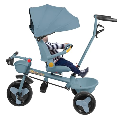 Dreirad für Kinder, Spielzeug, Sport, Outdoor, 4-in-1, Dreirad für Kinder, 2-4 Jahre, Balance-Fahrrad für Kleinkinder, mit Schiebegriff, 100 x 75 x 50 cm, Blau Dreirad für Kinder, Spielzeug, Sport, Outdoor, 4-in-1, Dreirad für Kinder, 2-4 Jahre, Balance-Fahrrad für Kleinkinder, mit Schiebegriff, 100 x 75 x 50 cm, Blau von HUOLE