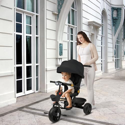 Dreirad für Kinder, mitwachsend, mit wendbarem Sitz, Baby-Dreirad mit verstellbarem Schiebegriff, Kleinkindfahrrad, Laufrad, wendbarer Sitz, 100 x 75 x 50 cm, Schwarz Dreirad für Kinder, mitwachsend, mit wendbarem Sitz, Baby-Dreirad mit verstellbarem Schiebegriff, Kleinkindfahrrad, Laufrad, wendbarer Sitz, 100 x 75 x 50 cm, Schwarz von HUOLE