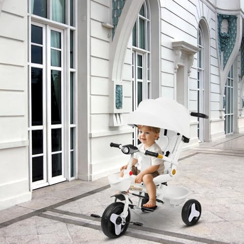 Dreirad für Kinder, mitwachsend, mit wendbarem Sitz, Baby-Dreirad mit verstellbarem Schiebegriff, Kleinkindfahrrad, Laufrad, wendbarer Sitz, 100 x 75 x 50 cm, Weiß Dreirad für Kinder, mitwachsend, mit wendbarem Sitz, Baby-Dreirad mit verstellbarem Schiebegriff, Kleinkindfahrrad, Laufrad, wendbarer Sitz, 100 x 75 x 50 cm, Weiß von HUOLE