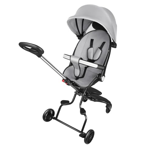 Dreirad für Kinder mit Stauraum, Sonnenblende, Dreirad Explorer 4-in-1 – Dreirad, faltbar und skalierbar, als Laufrad für Kleinkinder von 10 Monaten bis 5 Jahren, 30 x 55 x 86,5 cm, Grau von HUOLE